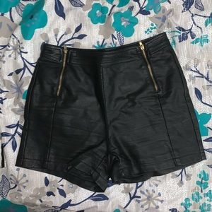 Black leather high waisted shorts